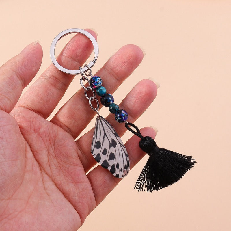 Wholesale Tassel Rice Beads Butterfly Wings Keychain
